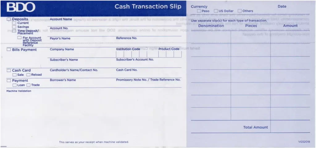 Download BDO Cash Transaction Slip
