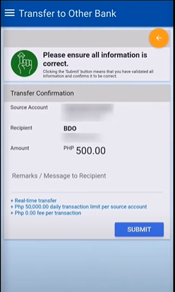 Transfer  money from Metrobank to BDO