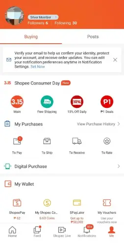 Me tab on Shopee pay