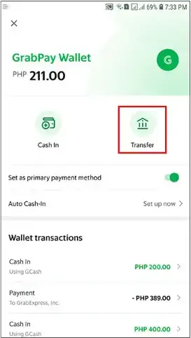 Grabpay transfer options